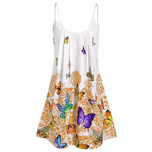 

spaghetti strap swing dress, ulanda women's plus size o-neck casual butterfly print strap dress yellow