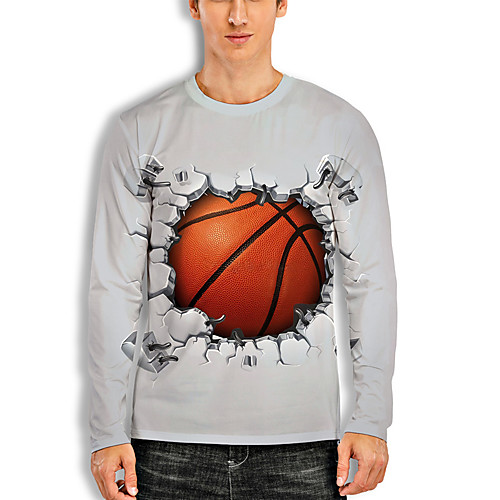 

Men's T shirt 3D Print Graphic Graphic Prints 3D Print Long Sleeve Daily Tops Basic Casual Hawaiian Gray
