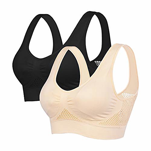 

litthing 2 pack women's racerback sports bra seamless comfortable yoga bra low-support workout bra with removable pads black, beige