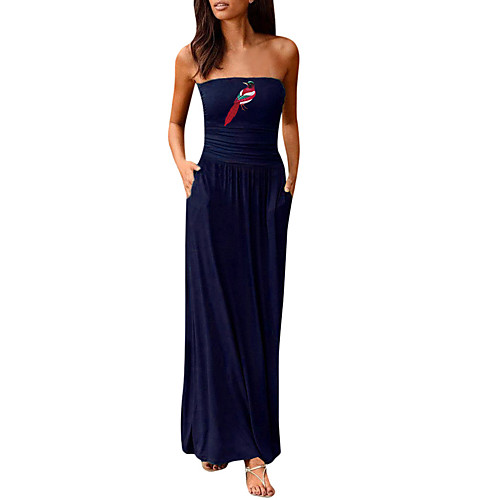 

Women's Sheath Dress Maxi long Dress Black Purple Red Wine Army Green Dusty Rose Green Royal Blue Dark Gray Navy Blue Sleeveless Animal Summer Strapless Formal 2021 S M L XL XXL