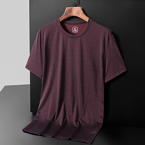 

Men's T shirt Hiking Tee shirt Short Sleeve Crew Neck Tee Tshirt Top Outdoor Lightweight Breathable Quick Dry Soft Autumn / Fall Spring Spandex Polyester Stripes Dark Grey Burgundy Blue Fishing