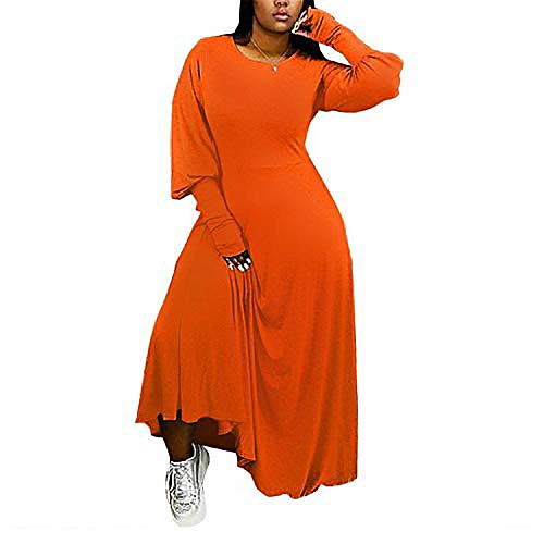 

nhicdns maxi dresses for women plus size long sleeve loose pullover elastic casual fall dress orange xx-large