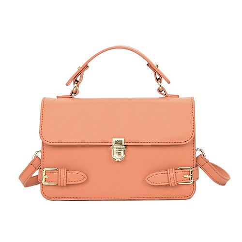 

Women's Bags PU Leather Top Handle Bag Buttons Daily Outdoor 2021 Handbags MessengerBag White Black Blushing Pink Orange