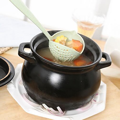 

Wheat Stalk Kitchen Drain Soup Spoon Colander Household 2 in 1 Hanging Long-handled Hot Pot Spoon Porridge Spoon