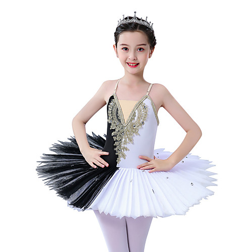 

Ballet Dress Appliques Ruching Split Joint Girls' Training Performance Sleeveless Lace Tulle