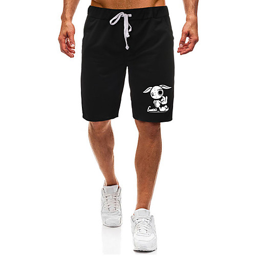 

Men's Shorts Casual / Sporty Daily Sports Easter Sweatpants Shorts Pants Rabbit / Bunny Short Zipper Pocket Print Black Light Grey