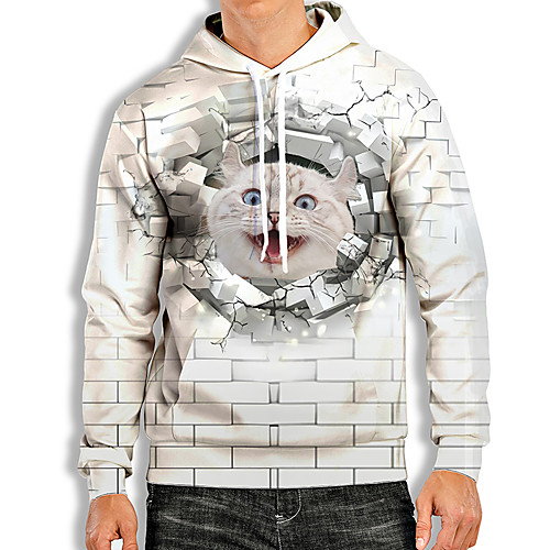 

Men's Pullover Hoodie Sweatshirt Cat Graphic Prints Animal Print Weekend 3D Print Casual Hoodies Sweatshirts White