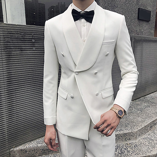 

Tuxedos Tailored Fit Shawl Collar Double Breasted Four-buttons Polyster / Polyester Solid Color