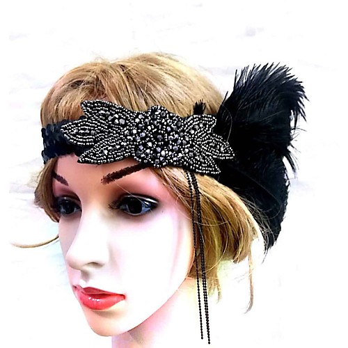 

1920s Retro Feather / Fabric Fascinators with Feather / Crystals / Tassel 1 Piece Party / Evening Headpiece