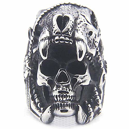 

Stainless Steel Vintage Gothic Death Skull Style Biker Halloween Party Ring (Grey, 12)