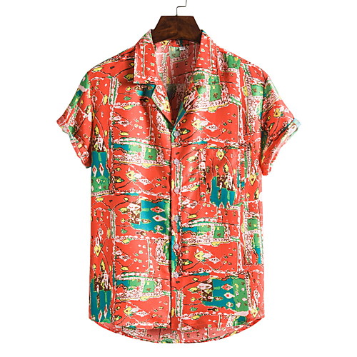 

Men's Shirt Other Prints Fruit collared shirts Print Short Sleeve Going out Tops Chinese Style Tropical Red Yellow