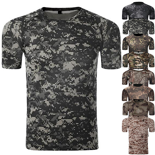 

Men's Camouflage Hunting T-shirt Military Tactical Shirt Short Sleeve Outdoor Summer Breathable Quick Dry Fast Dry Breathability Camo / Camouflage Top Polyester Camping / Hiking Hunting Fishing Big