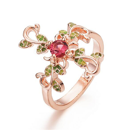 

Ring 3D Rose Gold Silver Zircon Copper Rose Gold Plated Cross Leaf Flower Fashion 1pc 7 8 9 / Women's / Promise Ring