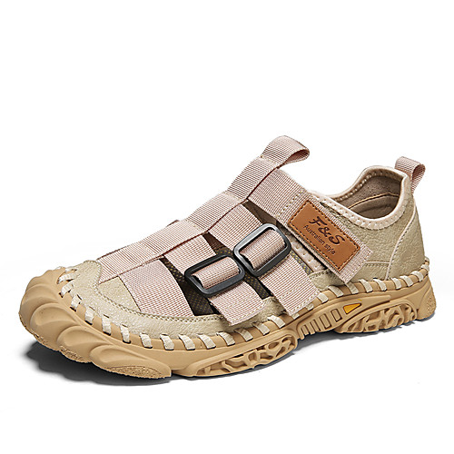 

Men's Sandals Crochet Leather Shoes Flat Sandals Sporty Casual Beach Daily Outdoor Water Shoes Walking Shoes Nappa Leather Cowhide Breathable Handmade Non-slipping Booties / Ankle Boots Almond Black
