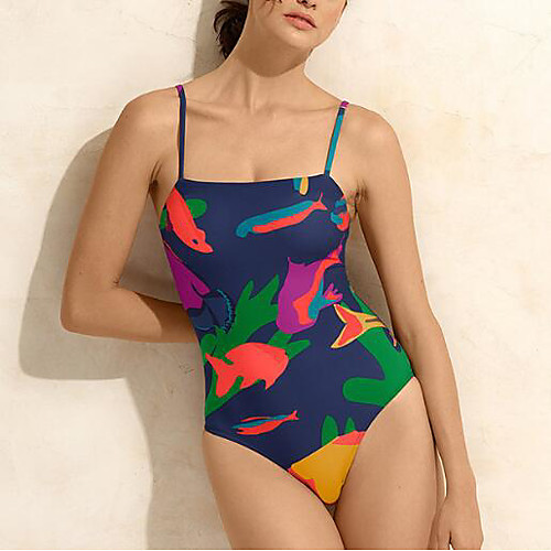 

Women's One Piece Monokini Swimsuit High Waist Open Back Print Geometric Abstract Purple Green Rainbow Swimwear Padded Strap Bathing Suits New Ethnic Vacation / Vintage / Cross