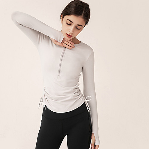 

Women's Crew Neck Yoga Top Thumbhole Strappy Solid Color White Black Purple Green Dark Navy Nylon Spandex Yoga Fitness Gym Workout Tee Tshirt Top Long Sleeve Sport Activewear Breathable Quick Dry