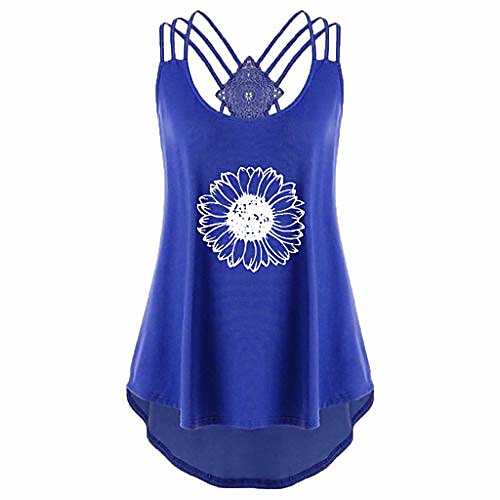 

fesfesfes sunflower graphic tank tops for women workout gym loose fit bandages strappy sleeveless scoop neck shirt shirts blue