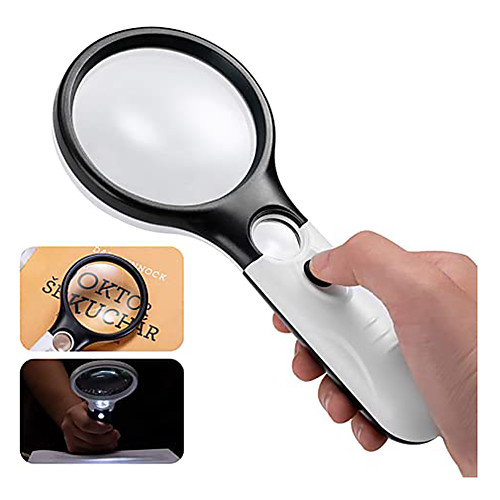 

Magnifier Magnifying Glass Set Handheld with Lighting Function Illuminated LED 3, 45 Reading Inspection Macular Degeneration 45 mm ABSPC Kid's Adults' Seniors