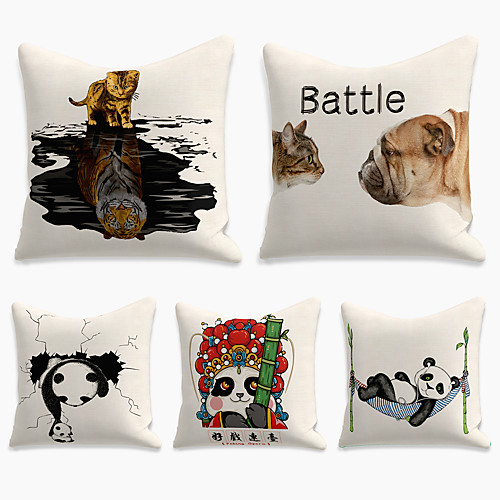 

Cushion Cover 5PCS Linen Soft Decorative Square Throw Pillow Cover Cushion Case Pillowcase for Soft Bedroom 4040/4545/5050 Superior Quality Mashine Washable Animal