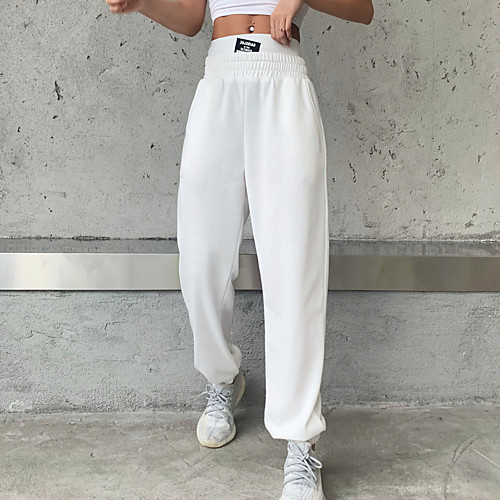 

Women's Casual / Sporty Chino Comfort Going out Weekend Sweatpants Pants Solid Colored Full Length Patchwork Elastic Waist White Black