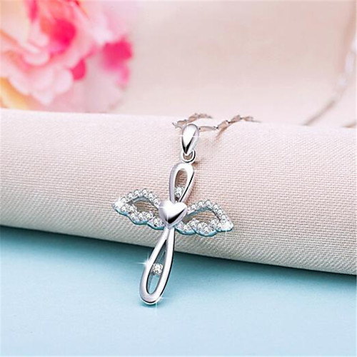 

Women's Pendant Necklace Charm Necklace Classic Cross Precious Fashion Classic Zircon Copper Silver Plated Silver 45 cm Necklace Jewelry 1pc For Christmas Halloween Party Evening Street Gift