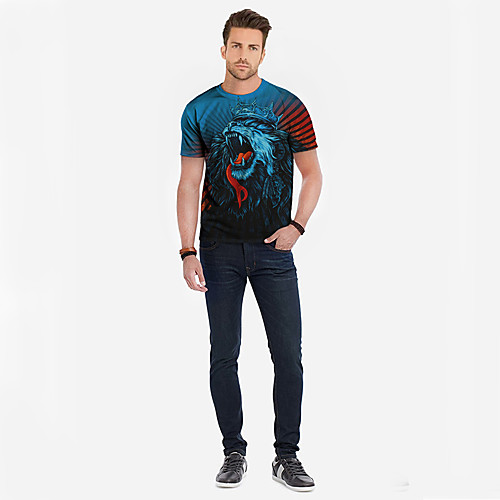 

Men's T shirt 3D Print Graphic 3D Animal Print Short Sleeve Daily Tops Blue