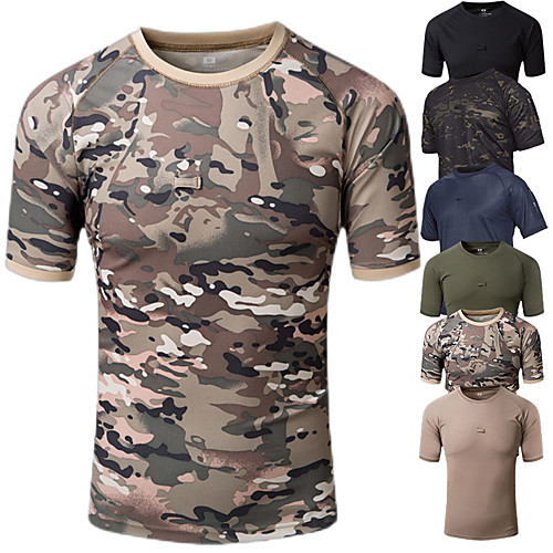 

Men's Running T-Shirt Hunting T-shirt Short Sleeve Outdoor Summer Breathable Quick Dry Fast Dry Wearable Camo / Camouflage Top Polyester Camping / Hiking Hunting Fishing Casual Black Yellow Army