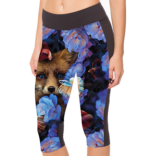 

Women's Stylish Novelty Comfort Leisure Sports Weekend Leggings Pants Flower Animal Calf-Length Sporty Elastic Waist Print Purple