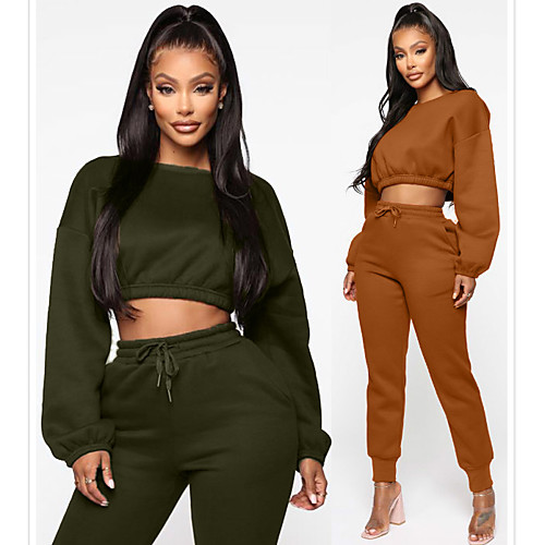 

Women's 2 Piece Cropped Tracksuit Sweatsuit Street Athleisure 2pcs Winter Long Sleeve Thermal Warm Breathable Soft Fitness Gym Workout Running Jogging Training Sportswear Solid Colored Normal Dark