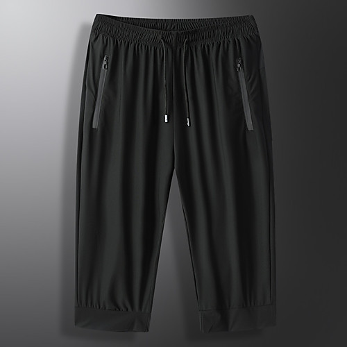 

Men's Running Capri Pants Athletic Capris Bottoms Drawstring Zipper Pocket Nylon Spandex Fitness Gym Workout Running Training Exercise Breathable Soft Sweat wicking Normal Sport Solid Colored Black