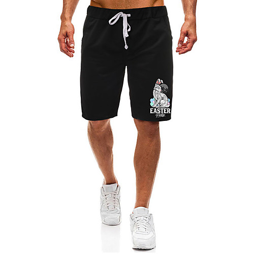 

Men's Shorts Casual / Sporty Daily Sports Easter Sweatpants Shorts Pants Rabbit / Bunny Short Zipper Pocket Print Black Light Grey