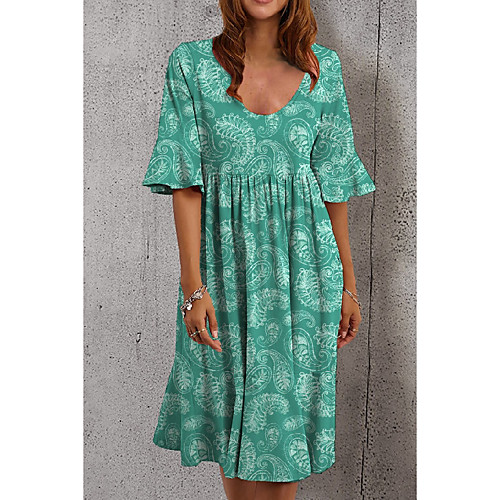 

Women's A Line Dress Knee Length Dress Green Half Sleeve Color Block Print Summer Round Neck Casual 2021 S M L XL XXL 3XL