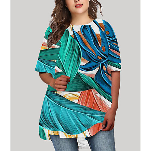 

Women's Plus Size Dresses T Shirt Dress Tee Dress Short Mini Dress Half Sleeve Graphic Color Block Geometry Print Casual Fall Blue Orange XL XXL 3XL 4XL 5XL / Holiday