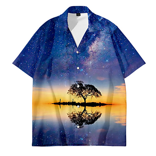

Men's Shirt 3D Print Galaxy Button-Down 3D Print Short Sleeve Daily Tops Casual Fashion Blue