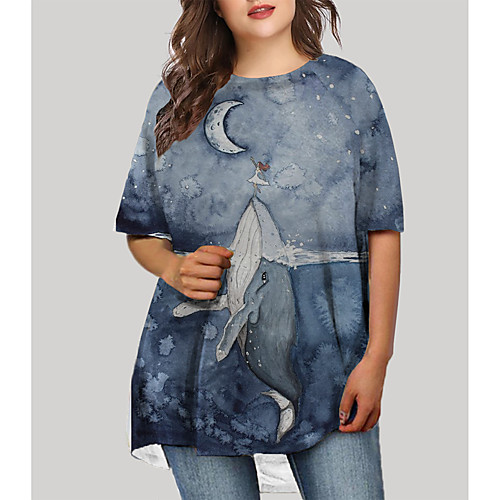 

Women's Plus Size Dresses T Shirt Dress Tee Dress Short Mini Dress Half Sleeve Graphic Color Block Animal Print Casual Fall Blue XL XXL 3XL 4XL 5XL / Holiday