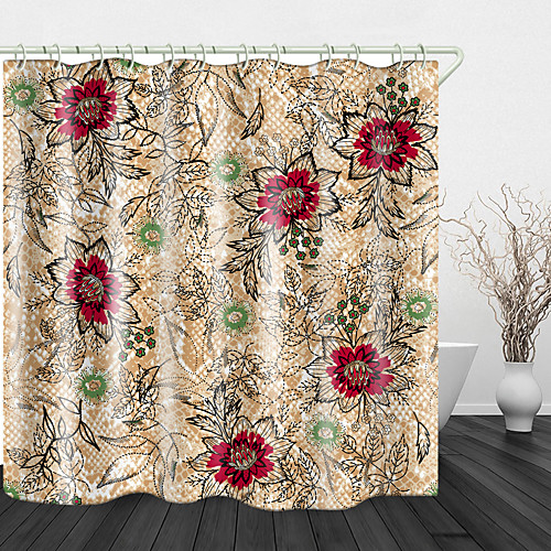 

Beautiful imitation Embroidery Flowers Print Waterproof Fabric Shower Curtain for Bathroom Home Decor Covered Bathtub Curtains Liner Includes with Hooks
