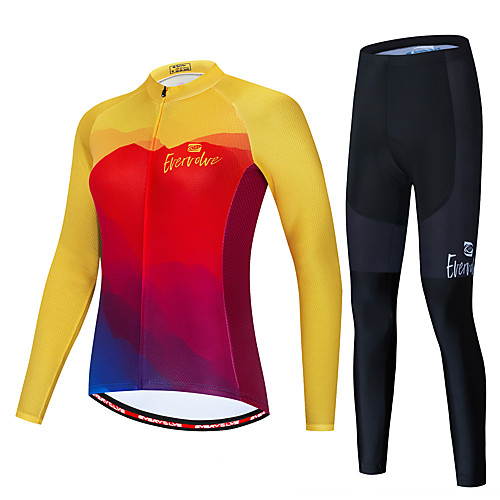 

Women's Long Sleeve Cycling Jersey with Tights Red / Yellow RedBlue Bike Windproof Sports Patterned Clothing Apparel / Micro-elastic / Athleisure
