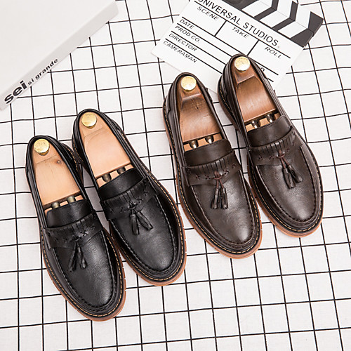 

Men's Loafers & Slip-Ons Casual Daily Walking Shoes PU Breathable Non-slipping Wear Proof Black Brown Spring