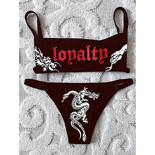 

Women's Bikini 2 Piece Swimsuit Open Back Slim Color Block Geometric Black Purple Red Swimwear Padded Crop Top Strap Bathing Suits New Fashion Sexy