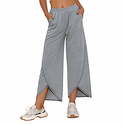 

womenss cotton open hem yoga sweatpants with pockets casual comfy wide leg split bottom workout lounge pants non see-through bootleg yoga pants z-gray 01 small