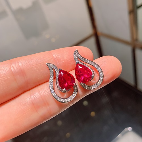 

Women's Gemstone Earrings Classic Sweet Heart Stylish Simple European Sweet Gold Plated Earrings Jewelry Blue / Red For Wedding Party Evening Street Birthday Festival