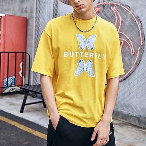 

Men's T shirt Hot Stamping Butterfly Animal Print Short Sleeve Casual Tops 100% Cotton Basic Casual Fashion Yellow