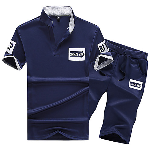 

Men's Sweatsuit 2 Piece Set Artistic Style Shirt Collar Sport Athleisure Clothing Suit Short Sleeves Breathable Soft Comfortable Exercise & Fitness Everyday Use Outdoor Fitness Exercising