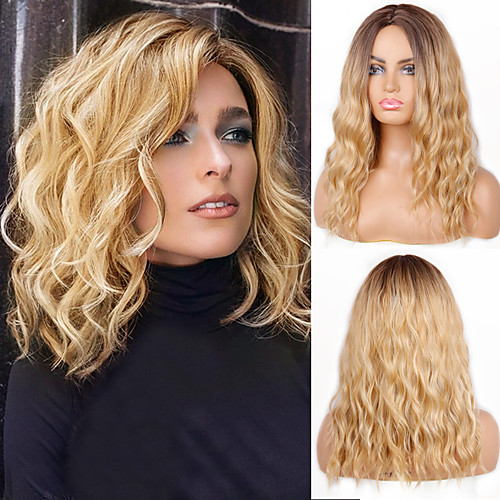 

Short Wavy Wig Blonde Ombre Brown Synthetic Heat Resistant Fiber Wigs For Black Women For Wedding Cosplay Women's Daily