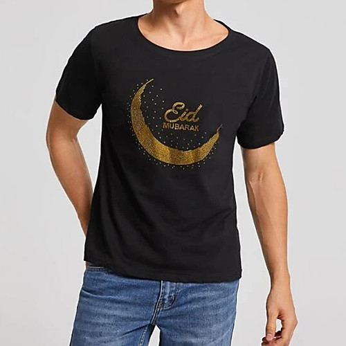 

Men's Tees T shirt Hot Stamping Graphic Prints Moon Print Short Sleeve Casual Tops 100% Cotton Basic Designer Big and Tall Black