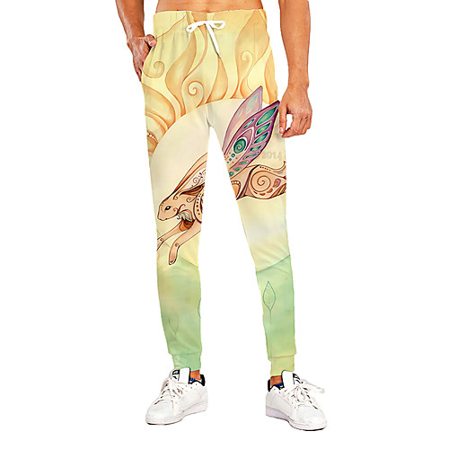 

Men's Novelty Casual / Sporty Outdoor Sports Daily Holiday Pants Chinos Pants Graphic Prints Rabbit / Bunny Animal Full Length Print Yellow