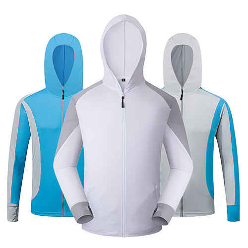 

Men's Hiking Jacket Cycling Jersey Hiking Skin Jacket Outdoor Patchwork Lightweight UV Sun Protection Breathable Quick Dry Jacket Hoodie Top Full Length Visible Zipper Fishing Climbing Beach White