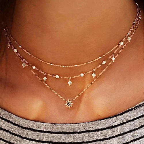 

Women's Necklace Layered Necklace Stacking Stackable Star Fashion European Imitation Diamond Alloy Gold 34 cm Necklace Jewelry 1pc For Gift Masquerade Birthday Party