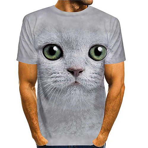 

Men's T shirt 3D Print Cat Graphic Prints Animal 3D Print Short Sleeve Daily Tops Basic Casual Gray