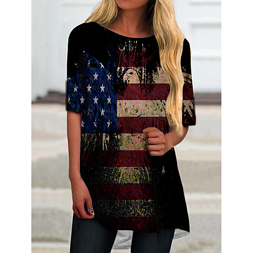 

Women's T Shirt Dress Tee Dress Short Mini Dress Black Half Sleeve Color Block Flag Print Spring Summer Round Neck Casual 2021 S M L XL XXL 3XL